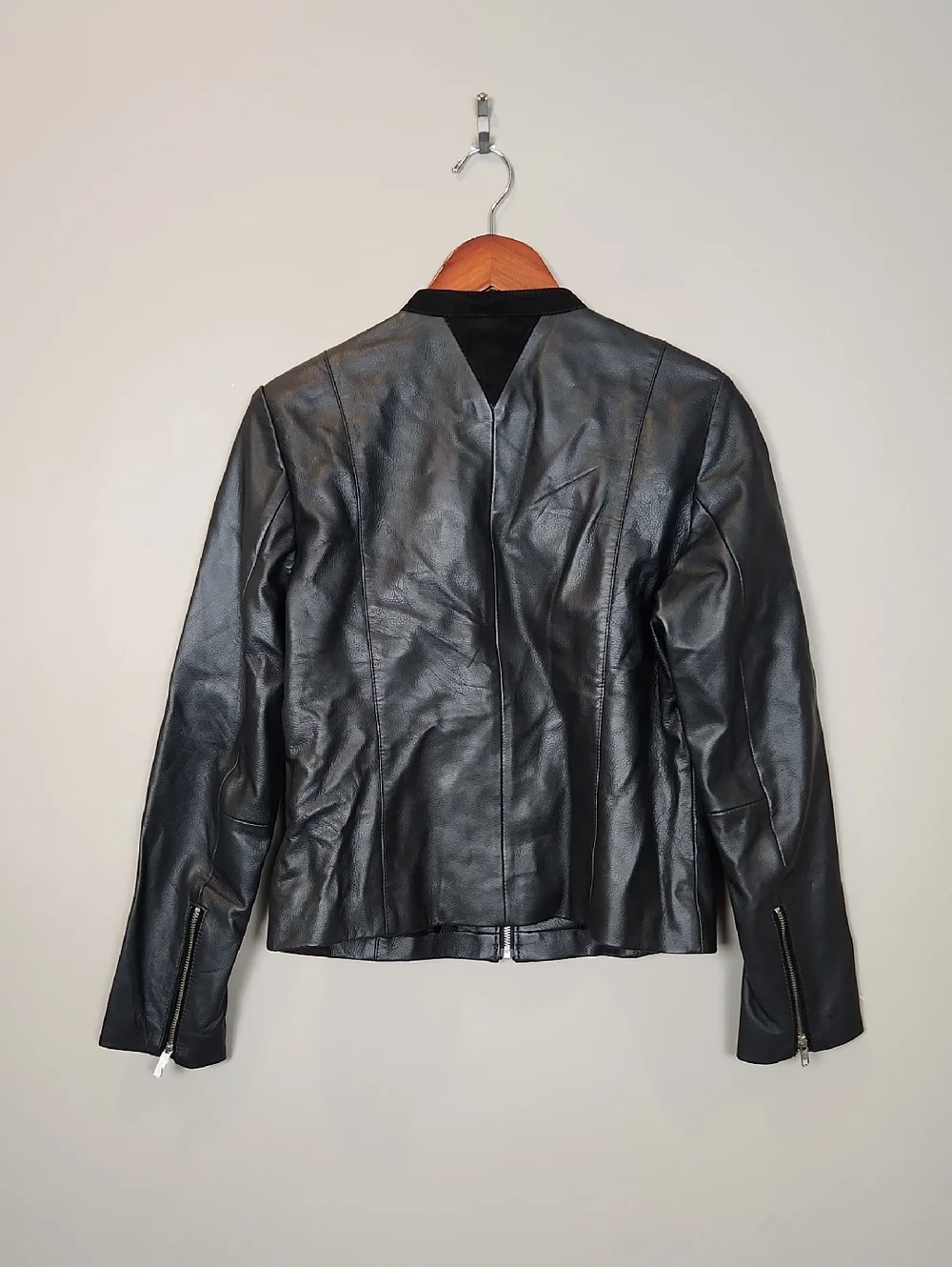 NWT‎ Tan & Brun Genuine Leather Moto Jacket In Black Size Large 40